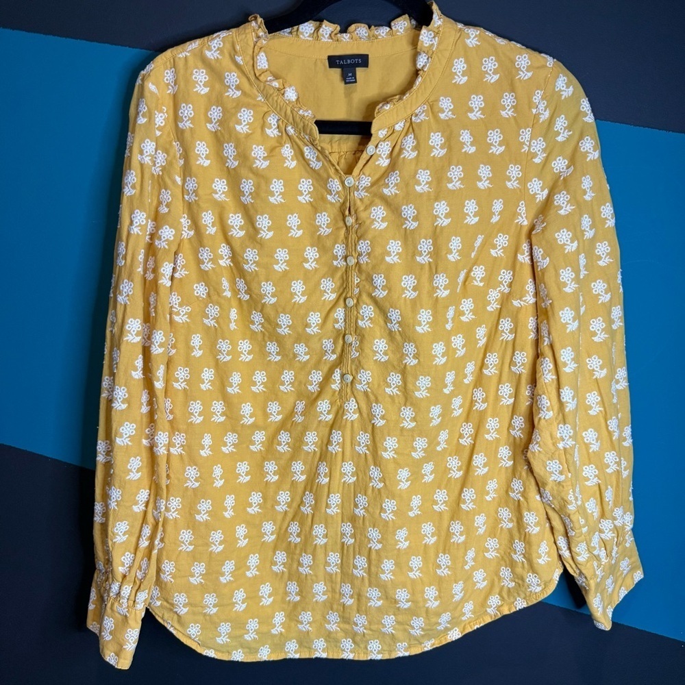Talbots Yellow Ruched Long Sleeve Blouse